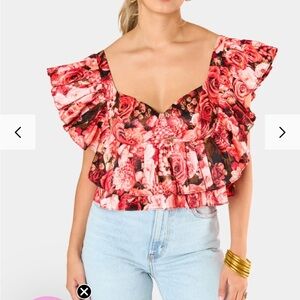 Buddy Love Madeleine Ruffle Sleeve Bustier Top - Pink Floral Ruffle Blouse